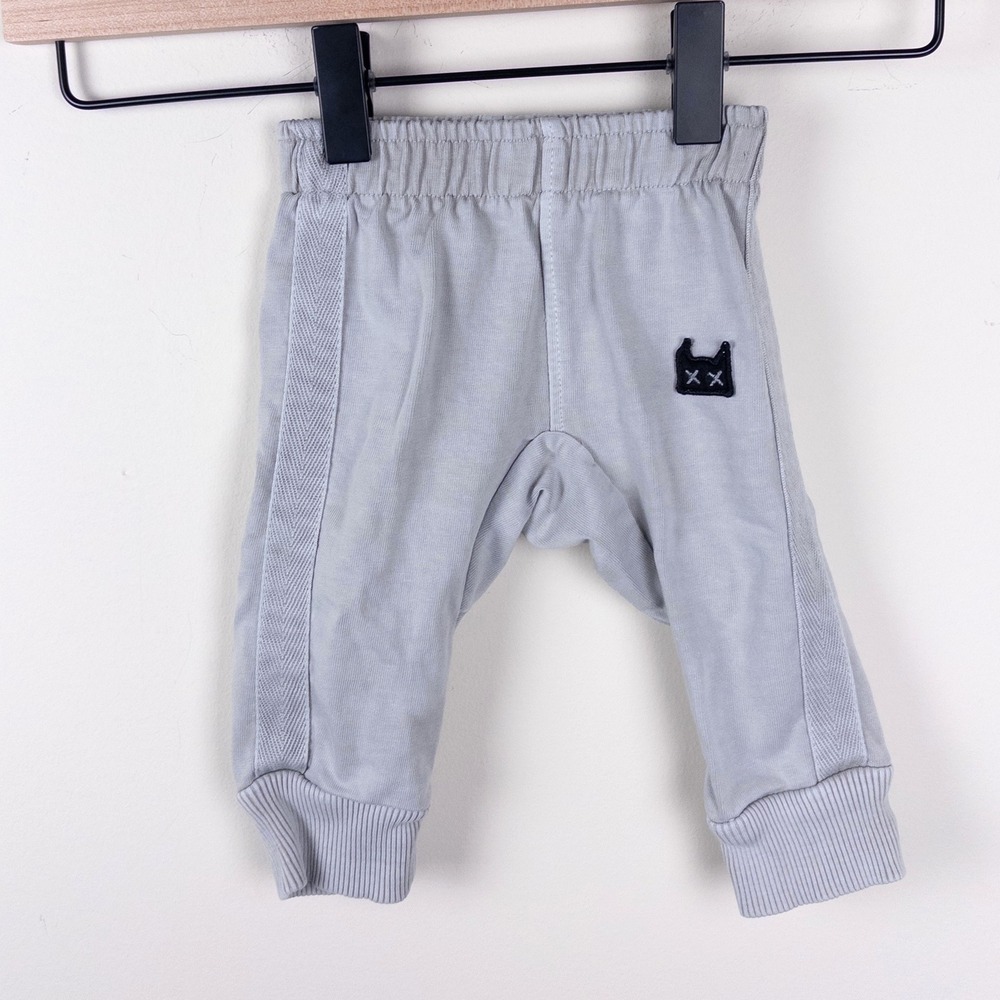 Munster Kids Joggers Grey Cotton Monster Patch Sweatpants Baby 0-3 Months